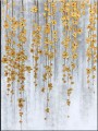 Fleurs dorées naturellement tombantes par texture de minimalisme d’art de mur de couteau à palette